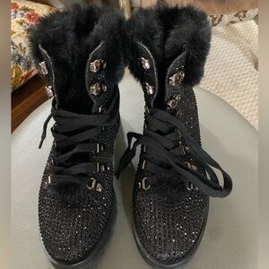 JESSICA SIMPSON Black Fur-Trimmed Women's Boots